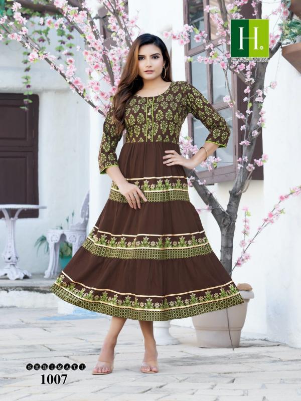 Hirwa Shrimati Rayon Designer Anarkali Kurti Collection